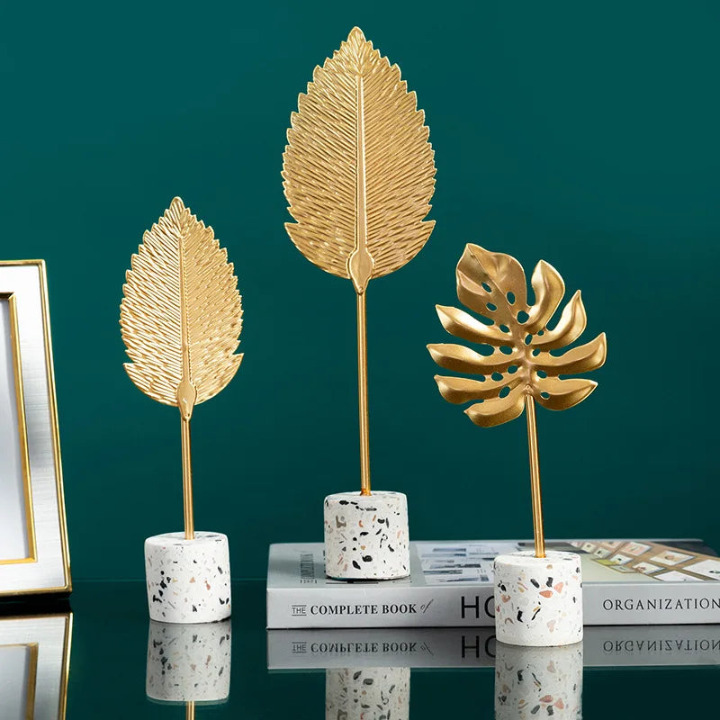 Nordic Gold Ginkgo Leaf Crafts Leaves Sculpture Luxury Living Room Decor Home Decoration Accessories Office Desktop Ornaments - LuxycDécor